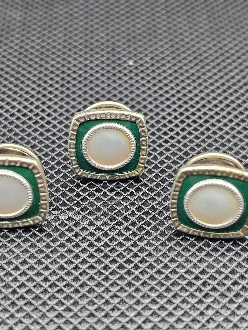 Vintage Green and White Enamel Cufflinks Set